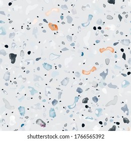 Terrazzo Texture Vector. Flooring Seamless Pattern. Floor Granite Textured. Stone, Rock, Marble Textile Background. Natural Pavement, Mosaic Template. Quartz, Pebble Tile. Design Interior Decor.