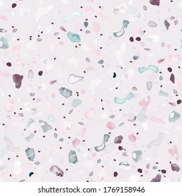 Terrazzo Texture Vector. Flooring Seamless Pattern. Floor Granite Textured. Stone, Rock, Marble Textile Background. Natural Pavement, Mosaic Template. Quartz, Pebble Tile. Design Interior Decor.