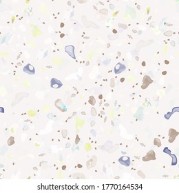 Terrazzo Texture Vector. Flooring Seamless Pattern. Floor Granite Textured. Stone, Rock, Marble Textile Background. Natural Pavement, Mosaic Template. Quartz, Pebble Tile. Design Interior Decor.