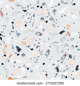 Vector de textura Terrazzo. Patrón sin soldadura en el suelo. Granito de piso texturado. Piedra, Roca, Fondo Textil de Mármol. Pavimento Natural, Plantilla Mosaica. Cuartz, Pebble Tile. Decoración interior de diseño.