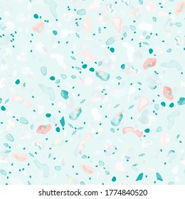 Terrazzo Texture Vektor. Fußboden Nahtlose Muster. Fußboden Granit strukturiert. Stein, Felsen, Marmor, Stoffhintergrund. Naturbelag, Mosaikvorlage. Quarz, Kieselstein. Design Innendekoration.