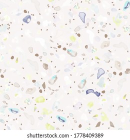 Terrazzo Texture Vector. Flooring Seamless Pattern. Floor Granite Textured. Stone, Rock, Marble Textile Background. Natural Pavement, Mosaic Template. Quartz, Pebble Tile. Design Interior Decor.