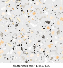 Terrazzo Texture Vector. Flooring Seamless Pattern. Floor Granite Textured. Stone, Rock, Marble Textile Background. Natural Pavement, Mosaic Template. Quartz, Pebble Tile. Design Interior Decor.