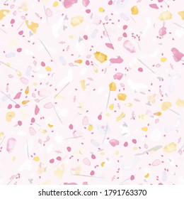 Terrazzo Texture Vector. Flooring Seamless Pattern. Floor Granite Textured. Stone, Rock, Marble Textile Background. Natural Pavement, Mosaic Template. Quartz, Pebble Tile. Design Interior Decor.