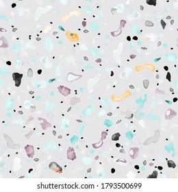 Terrazzo Texture Vector. Flooring Seamless Pattern. Floor Granite Textured. Stone, Rock, Marble Textile Background. Natural Pavement, Mosaic Template. Quartz, Pebble Tile. Design Interior Decor.