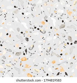 Terrazzo Texture Vector. Flooring Seamless Pattern. Floor Granite Textured. Stone, Rock, Marble Textile Background. Natural Pavement, Mosaic Template. Quartz, Pebble Tile. Design Interior Decor.