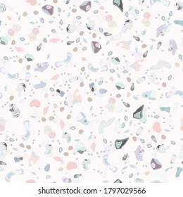 Terrazzo Texture Vector. Flooring Seamless Pattern. Floor Granite Textured. Stone, Rock, Marble Textile Background. Natural Pavement, Mosaic Template. Quartz, Pebble Tile. Design Interior Decor.