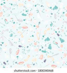 Terrazzo Texture Vector. Flooring Seamless Pattern. Floor Granite Textured. Stone, Rock, Marble Textile Background. Natural Pavement, Mosaic Template. Quartz, Pebble Tile. Design Interior Decor.