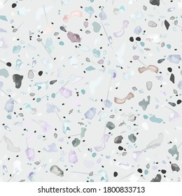 Terrazzo Texture Vector. Flooring Seamless Pattern. Floor Granite Textured. Stone, Rock, Marble Textile Background. Natural Pavement, Mosaic Template. Quartz, Pebble Tile. Design Interior Decor.