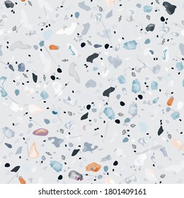 Terrazzo Texture Vector. Flooring Seamless Pattern. Floor Granite Textured. Stone, Rock, Marble Textile Background. Natural Pavement, Mosaic Template. Quartz, Pebble Tile. Design Interior Decor.