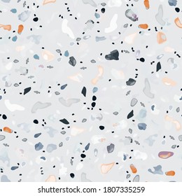 Terrazzo Texture Vector. Flooring Seamless Pattern. Floor Granite Textured. Stone, Rock, Marble Textile Background. Natural Pavement, Mosaic Template. Quartz, Pebble Tile. Design Interior Decor.