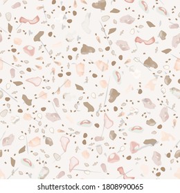 Terrazzo Texture Vector. Flooring Seamless Pattern. Floor Granite Textured. Stone, Rock, Marble Textile Background. Natural Pavement, Mosaic Template. Quartz, Pebble Tile. Design Interior Decor.