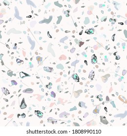 Terrazzo Texture Vector. Flooring Seamless Pattern. Floor Granite Textured. Stone, Rock, Marble Textile Background. Natural Pavement, Mosaic Template. Quartz, Pebble Tile. Design Interior Decor.