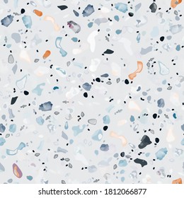 Terrazzo Texture Vektor. Fußboden Nahtlose Muster. Fußboden Granit strukturiert. Stein, Felsen, Marmor, Stoffhintergrund. Naturbelag, Mosaikvorlage. Quarz, Kieselstein. Design Innendekoration.