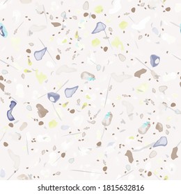 Terrazzo Texture Vector. Flooring Seamless Pattern. Floor Granite Textured. Stone, Rock, Marble Textile Background. Natural Pavement, Mosaic Template. Quartz, Pebble Tile. Design Interior Decor.