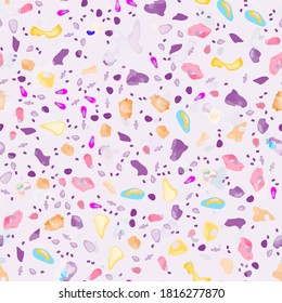 Terrazzo Texture Vector. Flooring Seamless Pattern. Floor Granite Textured. Stone, Rock, Marble Textile Background. Natural Pavement, Mosaic Template. Quartz, Pebble Tile. Design Interior Decor.