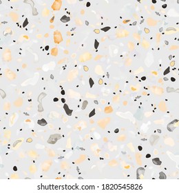 Terrazzo Texture Vector. Flooring Seamless Pattern. Floor Granite Textured. Stone, Rock, Marble Textile Background. Natural Pavement, Mosaic Template. Quartz, Pebble Tile. Design Interior Decor.
