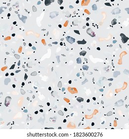 Terrazzo Texture Vector. Flooring Seamless Pattern. Floor Granite Textured. Stone, Rock, Marble Textile Background. Natural Pavement, Mosaic Template. Quartz, Pebble Tile. Design Interior Decor.