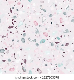 Terrazzo Texture Vector. Flooring Seamless Pattern. Floor Granite Textured. Stone, Rock, Marble Textile Background. Natural Pavement, Mosaic Template. Quartz, Pebble Tile. Design Interior Decor.