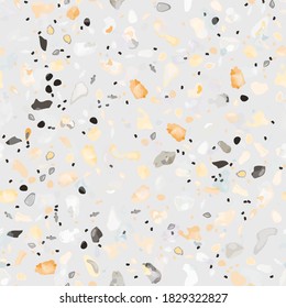 Terrazzo Texture Vector. Flooring Seamless Pattern. Floor Granite Textured. Stone, Rock, Marble Textile Background. Natural Pavement, Mosaic Template. Quartz, Pebble Tile. Design Interior Decor.