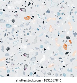 Terrazzo Texture Vector. Flooring Seamless Pattern. Floor Granite Textured. Stone, Rock, Marble Textile Background. Natural Pavement, Mosaic Template. Quartz, Pebble Tile. Design Interior Decor.