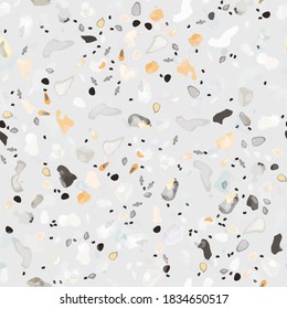 Terrazzo Texture Vector. Flooring Seamless Pattern. Floor Granite Textured. Stone, Rock, Marble Textile Background. Natural Pavement, Mosaic Template. Quartz, Pebble Tile. Design Interior Decor.