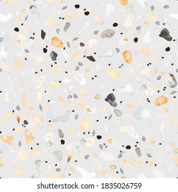 Terrazzo Texture Vector. Flooring Seamless Pattern. Floor Granite Textured. Stone, Rock, Marble Textile Background. Natural Pavement, Mosaic Template. Quartz, Pebble Tile. Design Interior Decor.