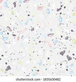 Terrazzo Texture Vector. Flooring Seamless Pattern. Floor Granite Textured. Stone, Rock, Marble Textile Background. Natural Pavement, Mosaic Template. Quartz, Pebble Tile. Design Interior Decor.