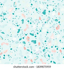 Terrazzo Texture Vector. Flooring Seamless Pattern. Floor Granite Textured. Stone, Rock, Marble Textile Background. Natural Pavement, Mosaic Template. Quartz, Pebble Tile. Design Interior Decor.
