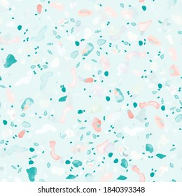 Terrazzo Texture Vector. Flooring Seamless Pattern. Floor Granite Textured. Stone, Rock, Marble Textile Background. Natural Pavement, Mosaic Template. Quartz, Pebble Tile. Design Interior Decor.