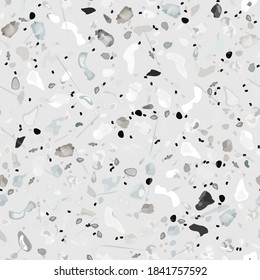 Terrazzo Texture Vector. Flooring Seamless Pattern. Floor Granite Textured. Stone, Rock, Marble Textile Background. Natural Pavement, Mosaic Template. Quartz, Pebble Tile. Design Interior Decor.