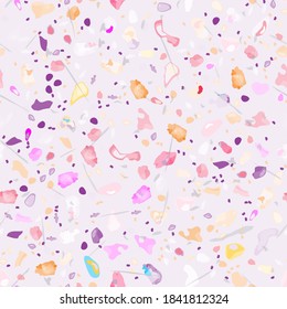 Terrazzo Texture Vector. Flooring Seamless Pattern. Floor Granite Textured. Stone, Rock, Marble Textile Background. Natural Pavement, Mosaic Template. Quartz, Pebble Tile. Design Interior Decor.