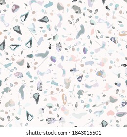 Terrazzo Texture Vector. Flooring Seamless Pattern. Floor Granite Textured. Stone, Rock, Marble Textile Background. Natural Pavement, Mosaic Template. Quartz, Pebble Tile. Design Interior Decor.