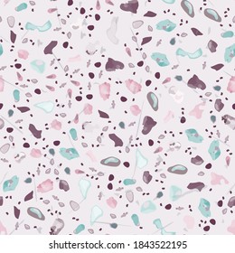 Terrazzo Texture Vector. Flooring Seamless Pattern. Floor Granite Textured. Stone, Rock, Marble Textile Background. Natural Pavement, Mosaic Template. Quartz, Pebble Tile. Design Interior Decor.
