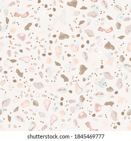 Terrazzo Texture Vector. Flooring Seamless Pattern. Floor Granite Textured. Stone, Rock, Marble Textile Background. Natural Pavement, Mosaic Template. Quartz, Pebble Tile. Design Interior Decor.