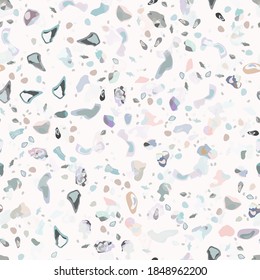 Terrazzo Texture Vector. Flooring Seamless Pattern. Floor Granite Textured. Stone, Rock, Marble Textile Background. Natural Pavement, Mosaic Template. Quartz, Pebble Tile. Design Interior Decor.