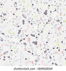 Terrazzo Texture Vector. Flooring Seamless Pattern. Floor Granite Textured. Stone, Rock, Marble Textile Background. Natural Pavement, Mosaic Template. Quartz, Pebble Tile. Design Interior Decor.