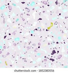 Terrazzo Texture Vector. Flooring Seamless Pattern. Floor Granite Textured. Stone, Rock, Marble Textile Background. Natural Pavement, Mosaic Template. Quartz, Pebble Tile. Design Interior Decor.