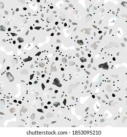 Terrazzo Texture Vector. Flooring Seamless Pattern. Floor Granite Textured. Stone, Rock, Marble Textile Background. Natural Pavement, Mosaic Template. Quartz, Pebble Tile. Design Interior Decor.