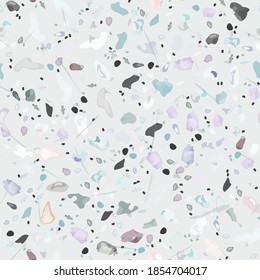 Terrazzo Texture Vector. Flooring Seamless Pattern. Floor Granite Textured. Stone, Rock, Marble Textile Background. Natural Pavement, Mosaic Template. Quartz, Pebble Tile. Design Interior Decor.