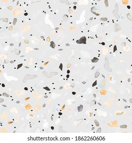 Terrazzo Texture Vector. Flooring Seamless Pattern. Floor Granite Textured. Stone, Rock, Marble Textile Background. Natural Pavement, Mosaic Template. Quartz, Pebble Tile. Design Interior Decor.
