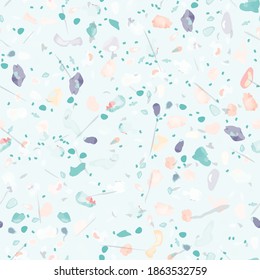 Terrazzo Texture Vector. Flooring Seamless Pattern. Floor Granite Textured. Stone, Rock, Marble Textile Background. Natural Pavement, Mosaic Template. Quartz, Pebble Tile. Design Interior Decor.