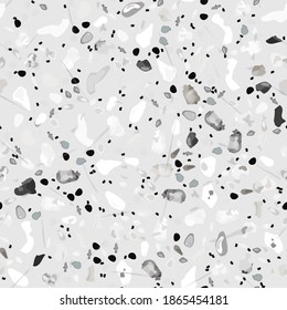 Terrazzo Texture Vector. Flooring Seamless Pattern. Floor Granite Textured. Stone, Rock, Marble Textile Background. Natural Pavement, Mosaic Template. Quartz, Pebble Tile. Design Interior Decor.