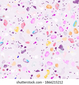 Terrazzo Texture Vector. Flooring Seamless Pattern. Floor Granite Textured. Stone, Rock, Marble Textile Background. Natural Pavement, Mosaic Template. Quartz, Pebble Tile. Design Interior Decor.