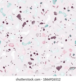 Terrazzo Texture Vector. Flooring Seamless Pattern. Floor Granite Textured. Stone, Rock, Marble Textile Background. Natural Pavement, Mosaic Template. Quartz, Pebble Tile. Design Interior Decor.