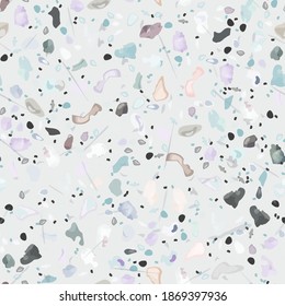 Vector de textura Terrazzo. Patrón sin soldadura en el suelo. Granito de piso texturado. Piedra, Roca, Fondo Textil de Mármol. Pavimento Natural, Plantilla Mosaica. Cuartz, Pebble Tile. Decoración interior de diseño.
