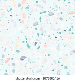Terrazzo Texture Vector. Flooring Seamless Pattern. Floor Granite Textured. Stone, Rock, Marble Textile Background. Natural Pavement, Mosaic Template. Quartz, Pebble Tile. Design Interior Decor.