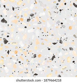 Terrazzo Texture Vector. Flooring Seamless Pattern. Floor Granite Textured. Stone, Rock, Marble Textile Background. Natural Pavement, Mosaic Template. Quartz, Pebble Tile. Design Interior Decor.
