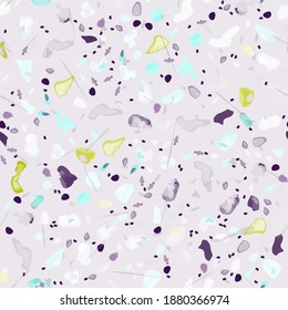 Terrazzo Texture Vector. Flooring Seamless Pattern. Floor Granite Textured. Stone, Rock, Marble Textile Background. Natural Pavement, Mosaic Template. Quartz, Pebble Tile. Design Interior Decor.
