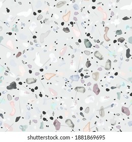 Terrazzo Texture Vector. Flooring Seamless Pattern. Floor Granite Textured. Stone, Rock, Marble Textile Background. Natural Pavement, Mosaic Template. Quartz, Pebble Tile. Design Interior Decor.